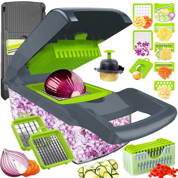 Pro-Series 16-in-1 Vegetable Chopper, Dewpeton Mandoline Slicer, Veggie Chopper, Food