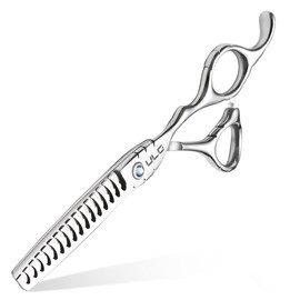 ULG Hair Thinning Scissors 6.7” Shark Series 100% Japanese Stainless Steel, Offset Handle, 16-Tooth Fishbone Chunker 45% Hair Removal, Professional Barber Layering Shears for Salon & Home Hair Styling