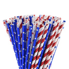 ALINK American Flag Red Blue White Paper Straws, 100 Straws for Memorial Day /4th of July, Super Bowl, Patriotic Party, Americana Themed Party Celebration