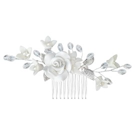 Blumen-Hochzeits-Haarkamm, Eleganter Hochzeit Kopfschmuck Zubehör Braut Hochzeit Haarkamm Haarschmuck Hochzeit für Damen und Mädchen Hochzeit Party Geburtstag Abschlussfeier Fotoshooting (Silber)