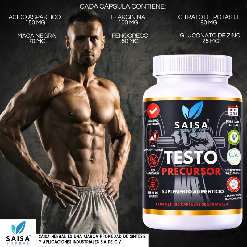 Precursor Testosterona 120 Cáps Saisa Herbal Suplemento Natural Apoyo Muscular