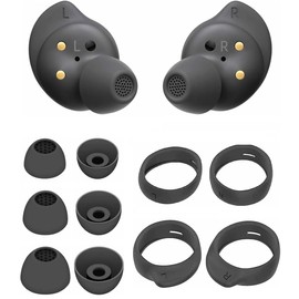 ALXCD Eartips Earhooks Kit Compatible with Galaxy Buds FE Earbuds, S/M/L 3 Pairs Silicone Earbuds Tips, S/L 2 Pairs Earhooks, Compatible with Galaxy Buds FE SM-R400 6+4 Black