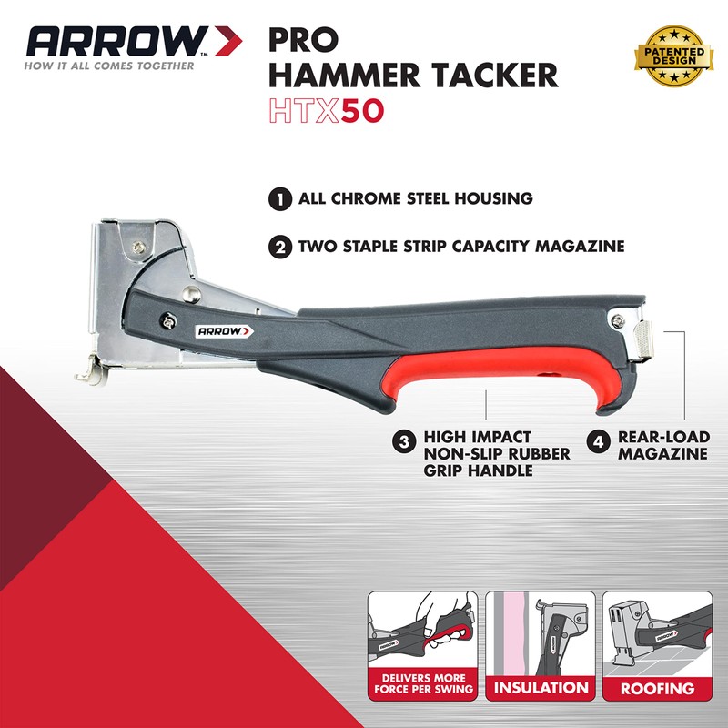 Arrow HTX50 Professional Heavy Duty Hammer Tacker, Manual Stapler for
