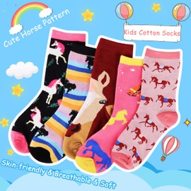 Jeasona 5 Pairs Horse Kids Socks for Girls Horse Gifts for Girls Horse Lover Gifts for Girls Cotton Cute Stocking Stuffer for Daughter