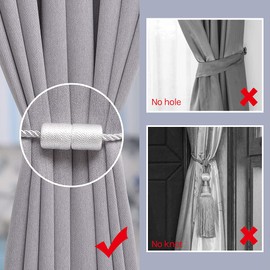 Pretty Jolly 4 Pack Magnetic Curtain Tiebacks 16 Inch Handmade Weave Side Rope Curtain Holdbacks Convenient Decorative Cylinder Curtain Drape Tie Backs for Home & Office Window Drapery (White)
