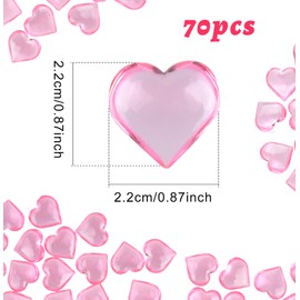 CHRORINE 70 Pcs Acrylic Heart Ornaments Translucent Hearts Shaped Gems Crystals for Table Scatter Decoration/Vase Fillers/Artwork in Valentine's Day or Wedding Party- Pink