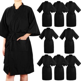 Toulite - 8 batas de salón para clientes, bata de peluquería negra, estilo kimono para peluquería