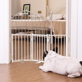 No Pawblems Free Standing Short Dog Gate, 16.5'' Tall Foldable Dog Fence for Indoor & Outdoor, Up to 36 Inch Extra Wide Puppy Gate for Stairs, Hallways, Doorways, Deck, Yard (White, 3 Panels)