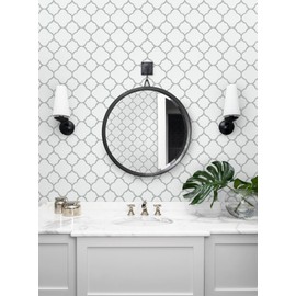GloryTik Grey and White Peel and Stick Wallpaper Modern Trellis Contact Paper Removable Self Adhesive Geometric Waterproof Wall Paper for Bathroom Cabinets Living Room Wall Decor Vinyl Roll 17.7"ｘ197"