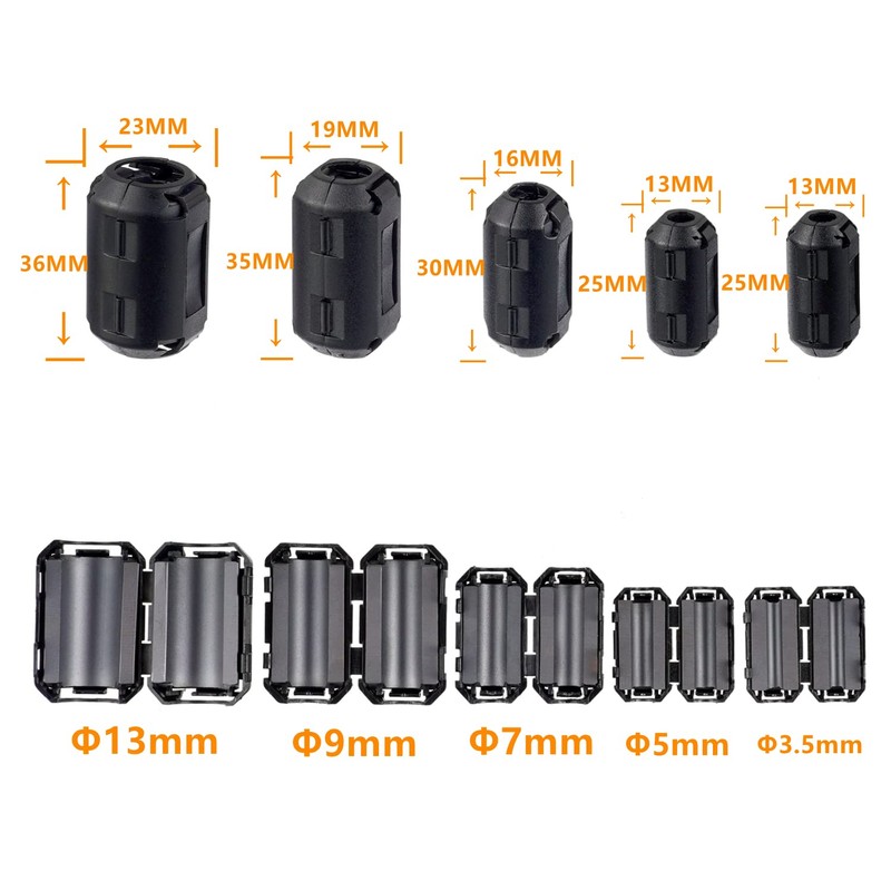HUAREW Black Clip-on Ferrite Ring Core Ferrite Choke RFI EMI