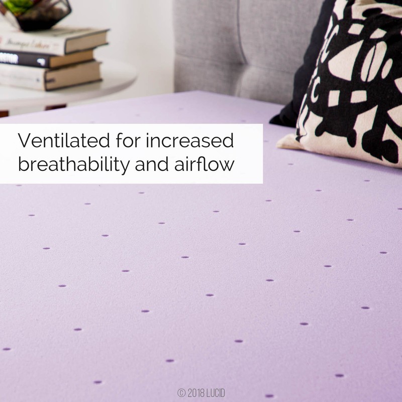 LUCID 4 Inch Lavender Infused Memory Foam Mattress Topper-Ventilated Design-King