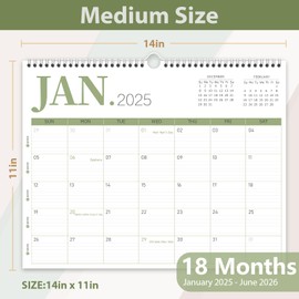 GuassLee Wall Calendar 2025, 2025 Calendar Wall Runs from Jan. 2025 to Jun. 2026, 18-Month Hanging Calendar Spiral Bound for Office School Home Planning and Organizing, 14” x 11”