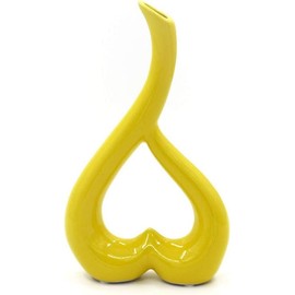 Arawat Ceramic Vase Yellow Heart Vases Decoration Living Room Modern Tulip Vase Flower Vase Table Decoration Vase for Pampas Grass Flowers Decoration Aesthetic Nordic Vases Wedding Gift 26 cm