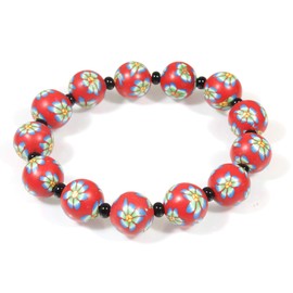 Style ARThouse Robyn, Red Millefiori Polymer Clay Stretch Bracelet Size Medium