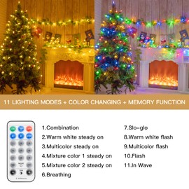 Ollimy Star Fairy Lights USB Powered, 40FT 80LED Waterproof Christmas Lights with Remote, Warm White + Multicolour Star String Lights for Indoor, Outdoor, Bedroom, Parties, Wedding Decoration