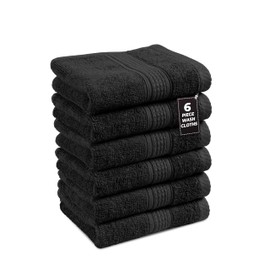 LANE LINEN Black Washcloths 6 Pack - 100% Cotton Wash Cloths for Showering, Highly Absorbent Face Wash Cloth, Premium Spa & Hotel Quality Wash Clothes - Black