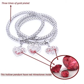 SILANER Crystal Charms Multilayer Bracelets - 3PCS Gold/Silver/Rose Gold Corn Chain Bracelet for Women, Tree of Life Heart Shaped Stretch Bracelet (Silver Rose Charm)