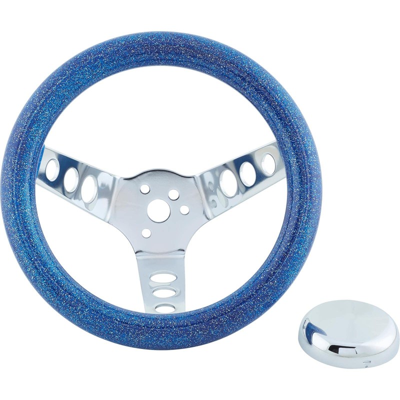 9-3/4 Inch Blue Metalflake Steering Wheel, 5-1/2 Dish