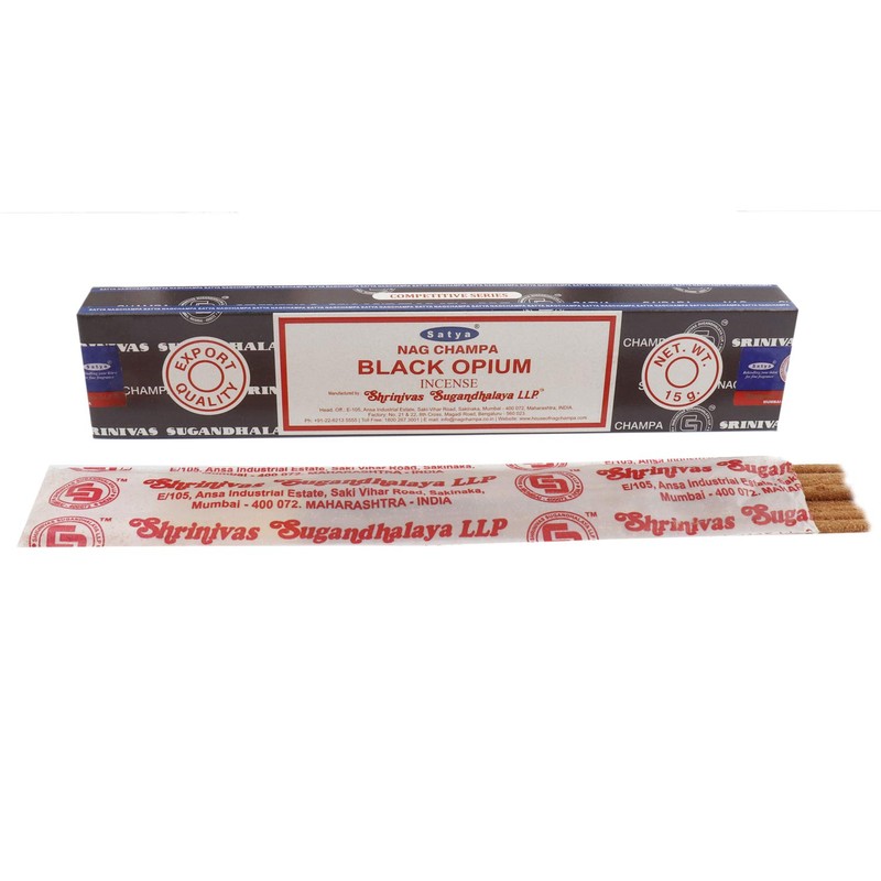 Satya 01347 Black Opium Incense Sticks, 12 Packs x 15g,