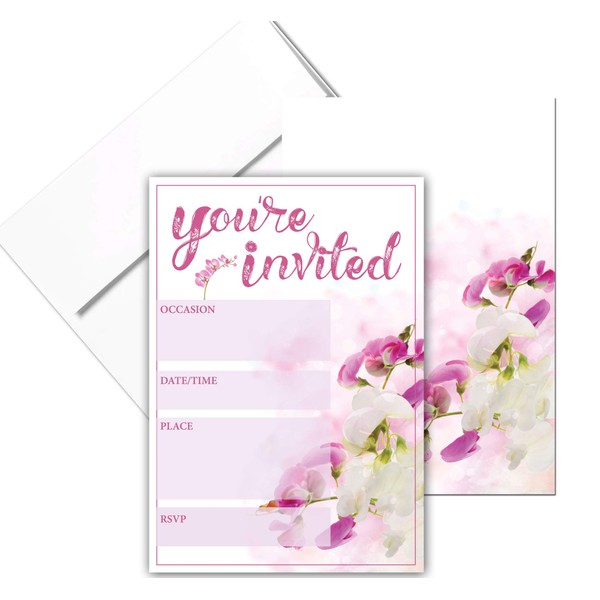You're Invited Floral Fill-in Party Invitations with Envelopes - 25