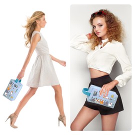 MIJUZEST Travel Cosmetic Bag, Large Capacity Cartoon Cosmetic Pouch Makeup Bag with Zipper, PU Travel Toiletry Bag Makeup Accessories Organizer，The Gift for Girls (Blue)