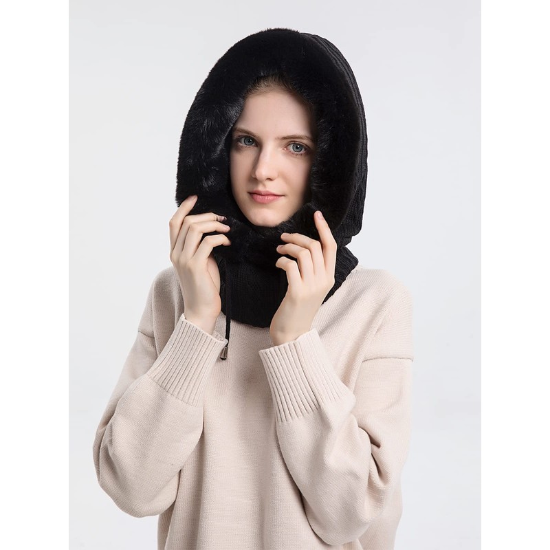 AISHITE Neck Warmer, Knit Hat, Cold Protection, Winter, Fur Lining,