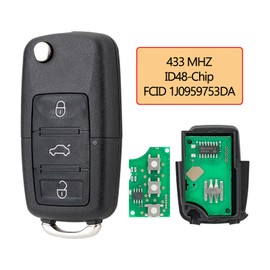 433 MHz 3 Button Car Key for Volkswagen Skoda Folding Key with ID48 Chip FCCID 1J0959753DA with Word Screwdriver and Key Ring
