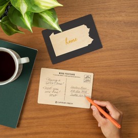 Pennsylvania, Home State, White on Gray (4x6 Birch Wood Postcards, 2-Pack Stationary, Rustic Home Wall Decor)