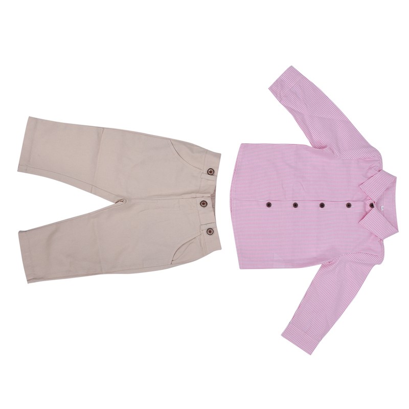 Baby Boy Gentleman Outfit Children Exquisite Stripe Shirt Suspender Pants