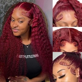 ILHILH 99J Burgundy Deep Wave Lace Front Wigs Human Hair Pre Plucked HD 13x6 Lace Frontal Deep Wave Wig Human Hair Pre Plucked 200 Density Brazilian Glueless Wet and Wavy Human Hair Wig 20 Inch