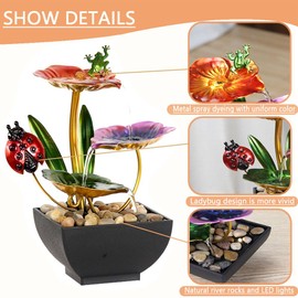 Tabletop Water Fountain, 3 Tier Lotus Terrace Fountain,Tabletop Fountain Waterfall Fountain Indoor Water Fountain Waterfall Meditation Function with LED Light