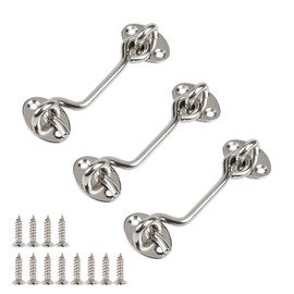 wodehahagou 3Pcs Hook and Eye Latch Door Latch Gate Hook Stainless Steel Cabin Hook Gate Hook and Eye Latch Hook Eye Latch Door Lock for Window with 12Pcs Screws