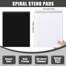 Faccito Top Steno Spiral Notebooks Bulk Top Bound Steno Pads Spiral Book11 x 8-1/2" 100 Sheets College Ruled Paper Notebooks for Office School University Work Supplies (Black,6 Pack)