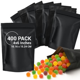 COLSEN Smell Proof Resealable Bags - Matte Black Mylar Bag 4x6 Inches (2.5oz) Strong Zipper Seal Pouch for Food Storage, Candy, Snacks, Jewelry, Pills, Party Favors Packaging (400pack)
