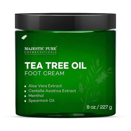 Majestic Pure Tea Tree Oil Foot Cream, 8 oz Aloe Aloe Vera - Gentle Formula for Calluses, Dry Cracked Feet, Hands, Heels, Elbow, Nails & Knees - Scent: Lavender Oil Foot Cream