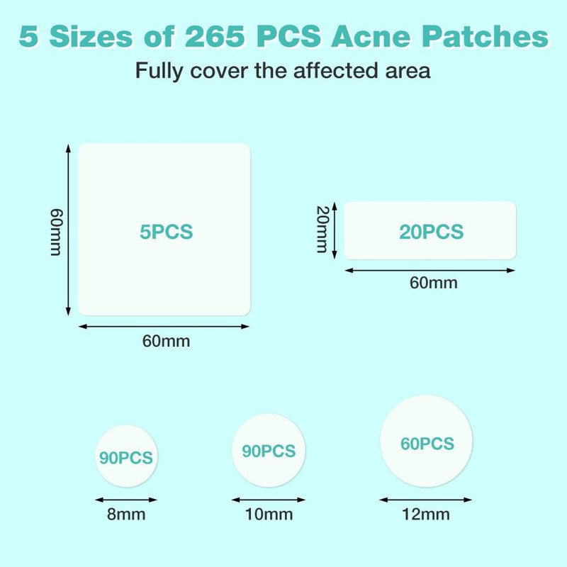 BUTBU 265 Stücks Pickel Patch Groß, 4 Größen Pimple Patches