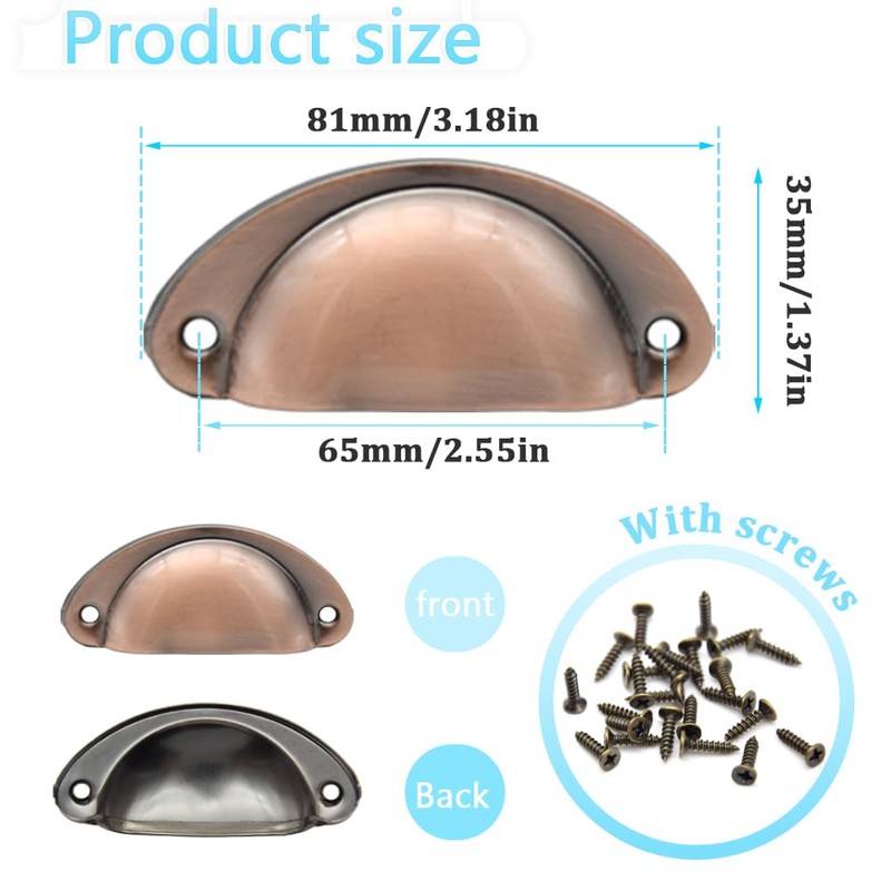 Hocansen 12 PCS Shell Cup Handles 81mm Metal Drawer Pull