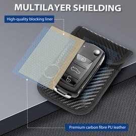 Keilend Car Key Signal Blocker Pouch 1 Pack, Anti-Theft Key Pouches Signal Blocker for Car Security, Signal Shielding Key Pouch with 2 Pockets (Black)