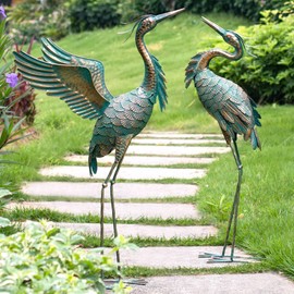 Natelf Metal Crane Garden Statues, Large Heron Outdoor Bird Sculpture Decor for Patio Pond Yard 36-39inch Yard Art, Set of 2
