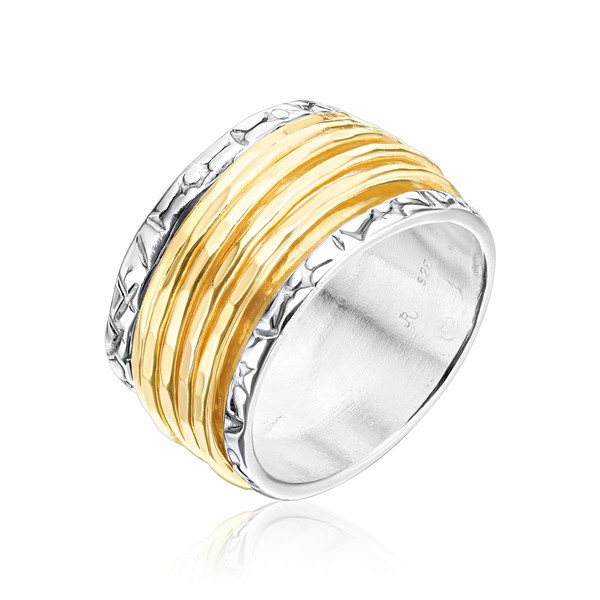 925 Sterling Silver Rotating Spinner Ring with 5 One Micron