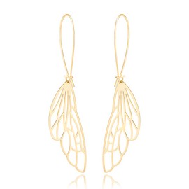 10K Gold Color Dragonfly Wing Dangle Earring 3 Tone (gold)