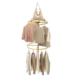 Rotatable Round Clothes Rack, 2-tier Clothing Rack,50lbs Load Capacity Floor-Standing Circular Children Garment Rack Stand for Retail Stores, Gift Stores(Gold)
