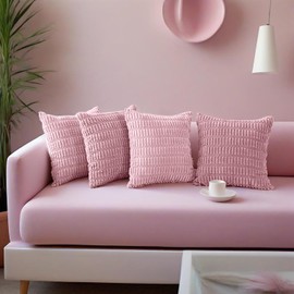 Hibate Pink Corduroy Cushion Covers 45 x 45 cm Set of 4 Boho Decorative Square Throw Pillow Covers 18x18 Inch for Home Bohemian Decor Living Room Bedroom Sofa Couch