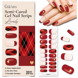 Gya Labs Nail Stickers - Long Lasting Nails for Women - Semi Cured Gel Nail Strips (20 Pcs) - Nail Stickers for Nail Art Kit - Nail Wraps, Stick on Nails, Nail Art Stickers | Festive - Lovely