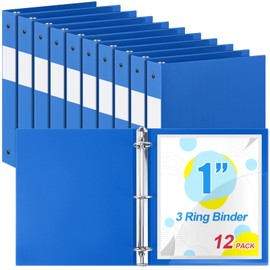 Skyygemm 12 Pcs 1 Inch 3 Ring Plastic Binder Flexible Binders Bulk Fits Letter Size 8.5'' x 11'' Paper Holds up to 225 Sheets with 1 Pockets Versatile Binder for School Office Home (Blue)