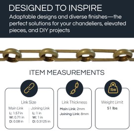 RCH Hardware Decorative Oil Bronzed Black Solid Brass Chain for Hanging, Lighting - Rectangular Cut Edge and Unwelded Links (1 Foot)