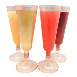 Oojami 70pc Glitter Plastic Classicware Glass Like Champagne Wedding Parties Toasting Flutes Party Cocktail Cups (Rose Gold Glitter)