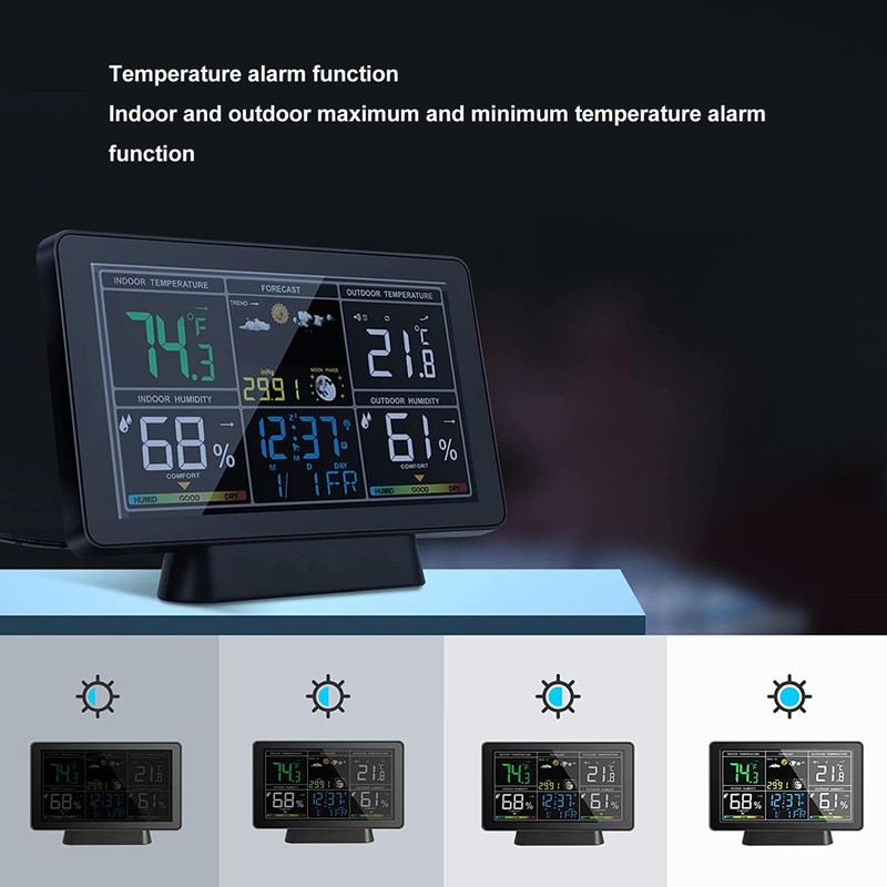 Wireless Weather Station, Wireless Hygrometer Thermometer with Colour Display, Indoor