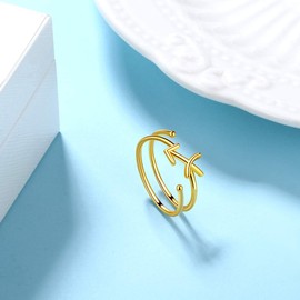 Jewmon Adjustable Zodiac Ring 925 Sterling Silver, 12 Constellation Double Band Finger Ring, Women, Girls, Horoscope, Astrology, Birthday Jewellery, Gold Plated, The Sagittarius (11/23-12/21)