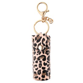 MXXGMYJ Leopard Print Lipstick Holder Keychain for Girls Chapstick Holder Key Chain Lipstick Organizer Case Lip Gloss Holder Pouch Clip on Lipstick Holder for Purse Lip Balm Storage Keychain Yellow